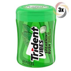 3x Bottles Trident Vibes Spearmint Rush Flavor Sugar Free Gum, 40 Pieces Each