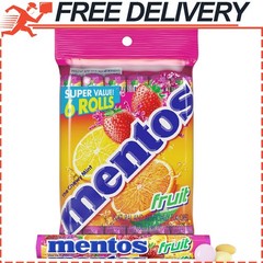 Mentos Candy, Mint Chewy Candy Roll, Fruit, Non Melting, Gluten Free Pack of 6