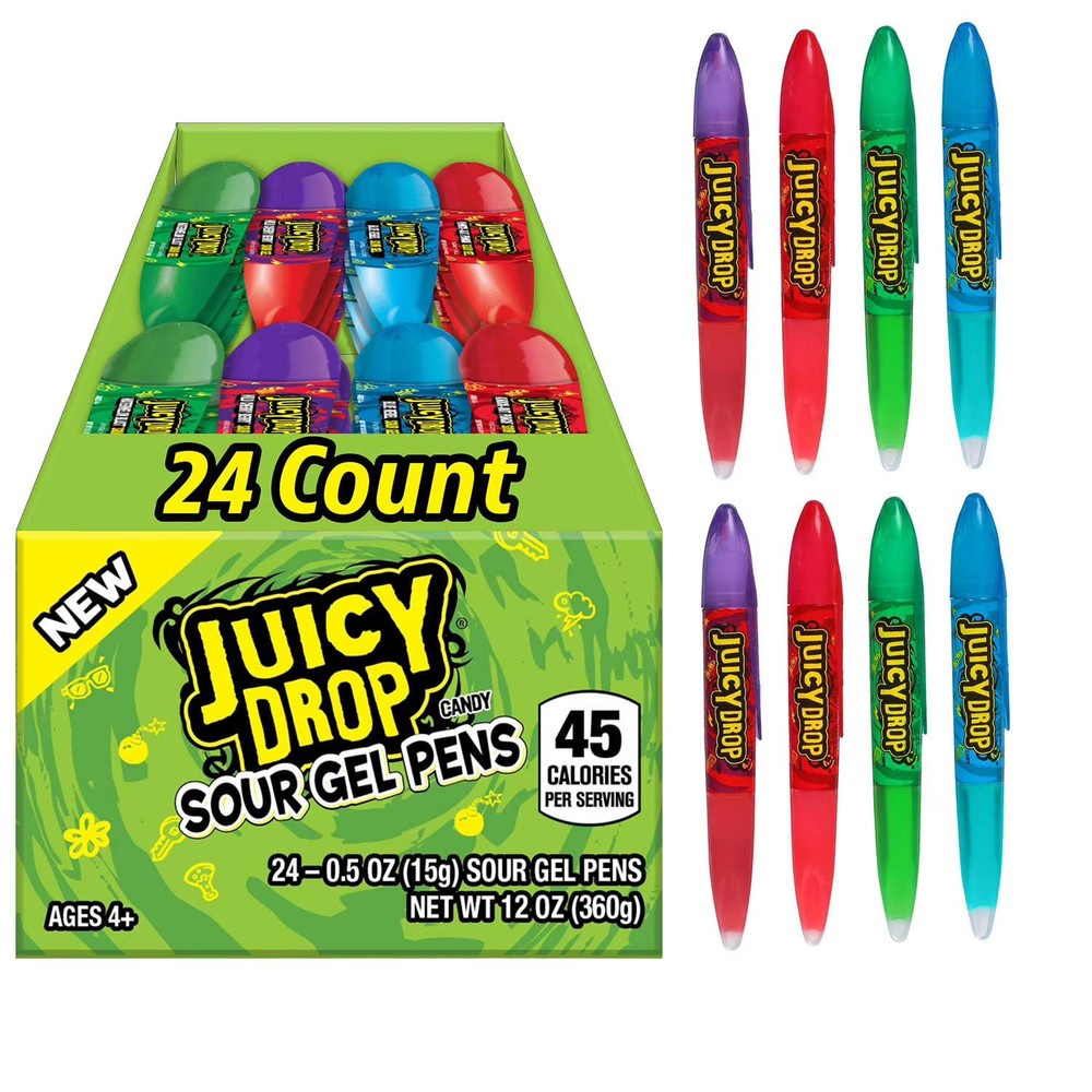Juicy Drop Sour Gel Pens Candy, 24 Count