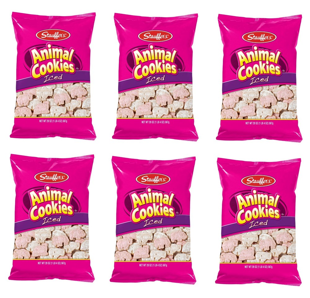 6 Bags Stauffer’s Iced Animal Cookies, 20 oz Each – Classic Pink & White Frosted