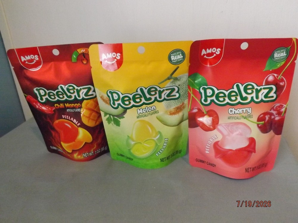 Peelerz Peelable Gummies 3 Bags-Melon/Cherry/Chili Mango NEW