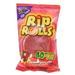 6x Packs Rip Rolls Strawberry Flavor Fat Free Candy, 40 Inches of Fun- 1.4oz