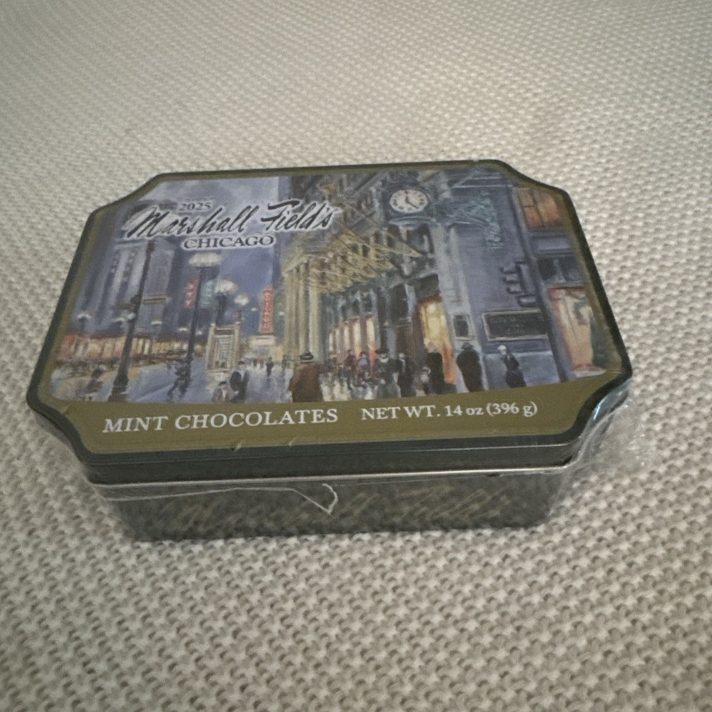 MARSHALL FIELD’S FRANGO MINT CHOCOLATES, 14oz IN CHICAGO STREET SCENE TIN