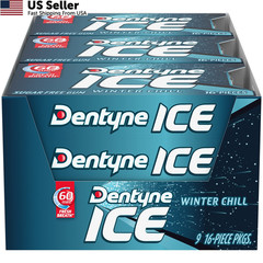 Dentyne Ice Winter Chill Sugar-Free Chewing Gum, 16 Count (Pack of 9), White