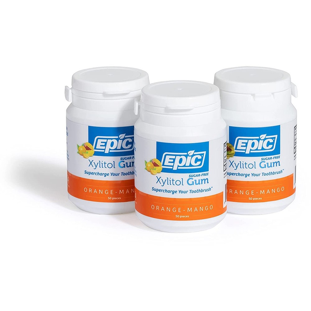 Epic Xylitol Gum Bottle Orange Mango 50 Pieces Sugar Free 1 Pack