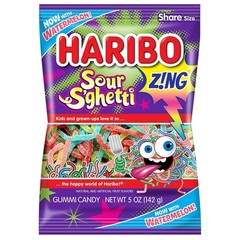 Haribo Gummi Candy, Z!NG Sour S’ghetti, 5-Ounce Bags 12ct