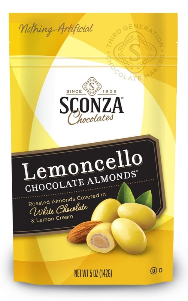 1 Pack Sconza Lemoncello Lemon Cream White Chocolate Almonds 5oz