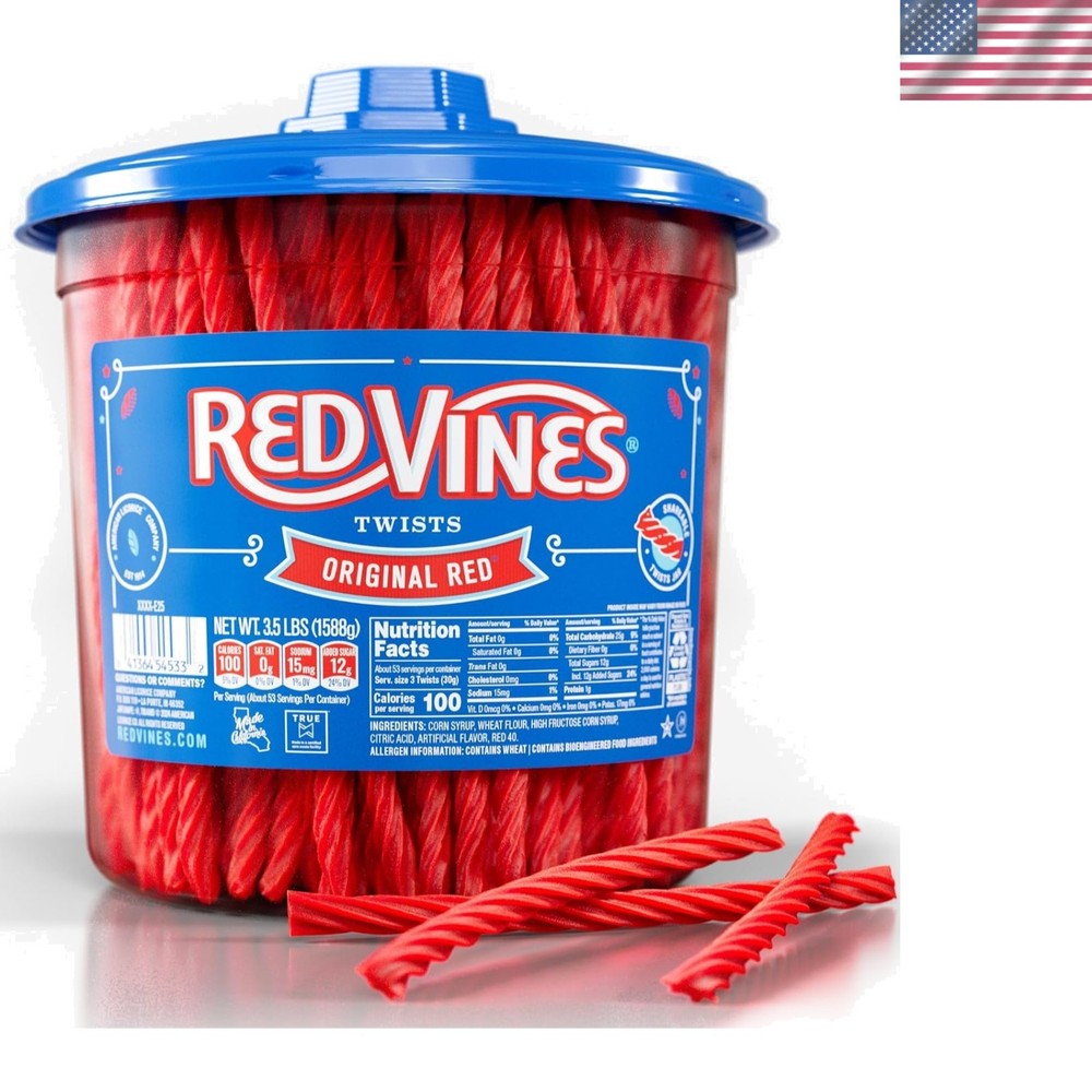 Delightfully Chewy Red Licorice Twists in 3.5 Lb Jar – Halal & Low Sodium Candy