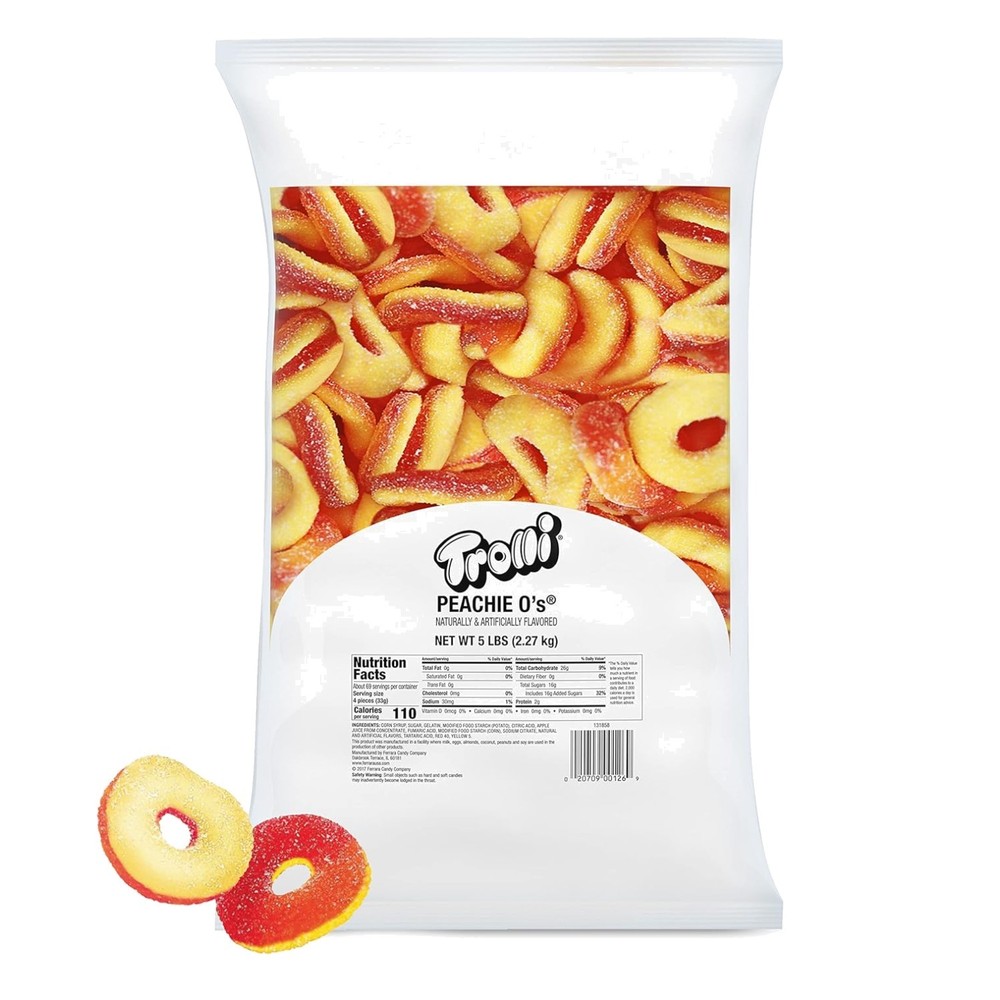 Peachie O’s 5lb Sour Gummy Rings, Peach Flavor
