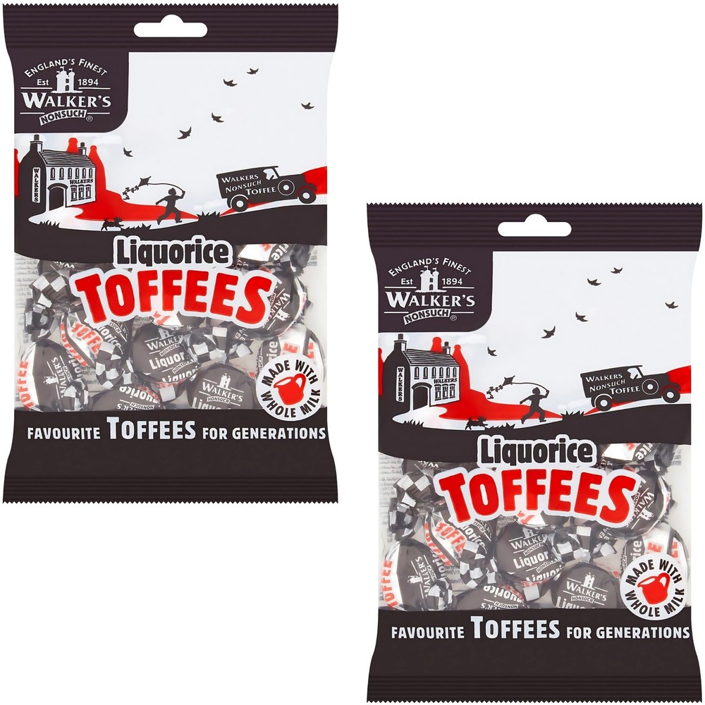 Walkers Nonsuch Liquorice Toffees Bag 5.29 Oz 5.3 Ounce (Pack of 2), Black