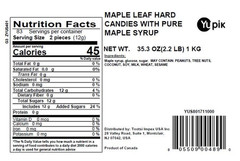 Yupik Maple Leaf Hard Candies with Pure Maple Syrup, 2.2 Lb (35.2 Oz), Individua