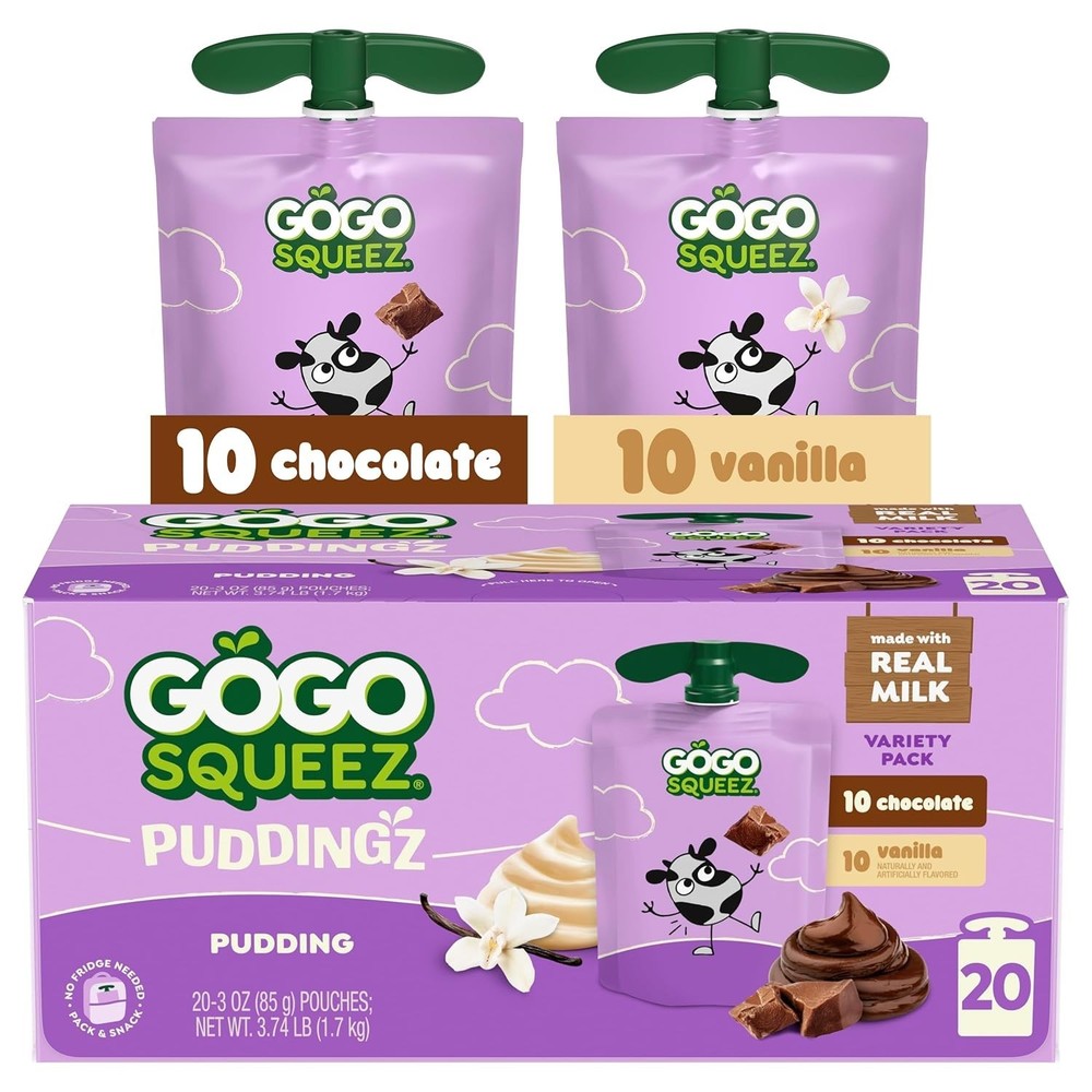 GoGo squeeZ PuddingZ Variety Pack, OntheGo Chocolate and Vanilla Pudding Snac…