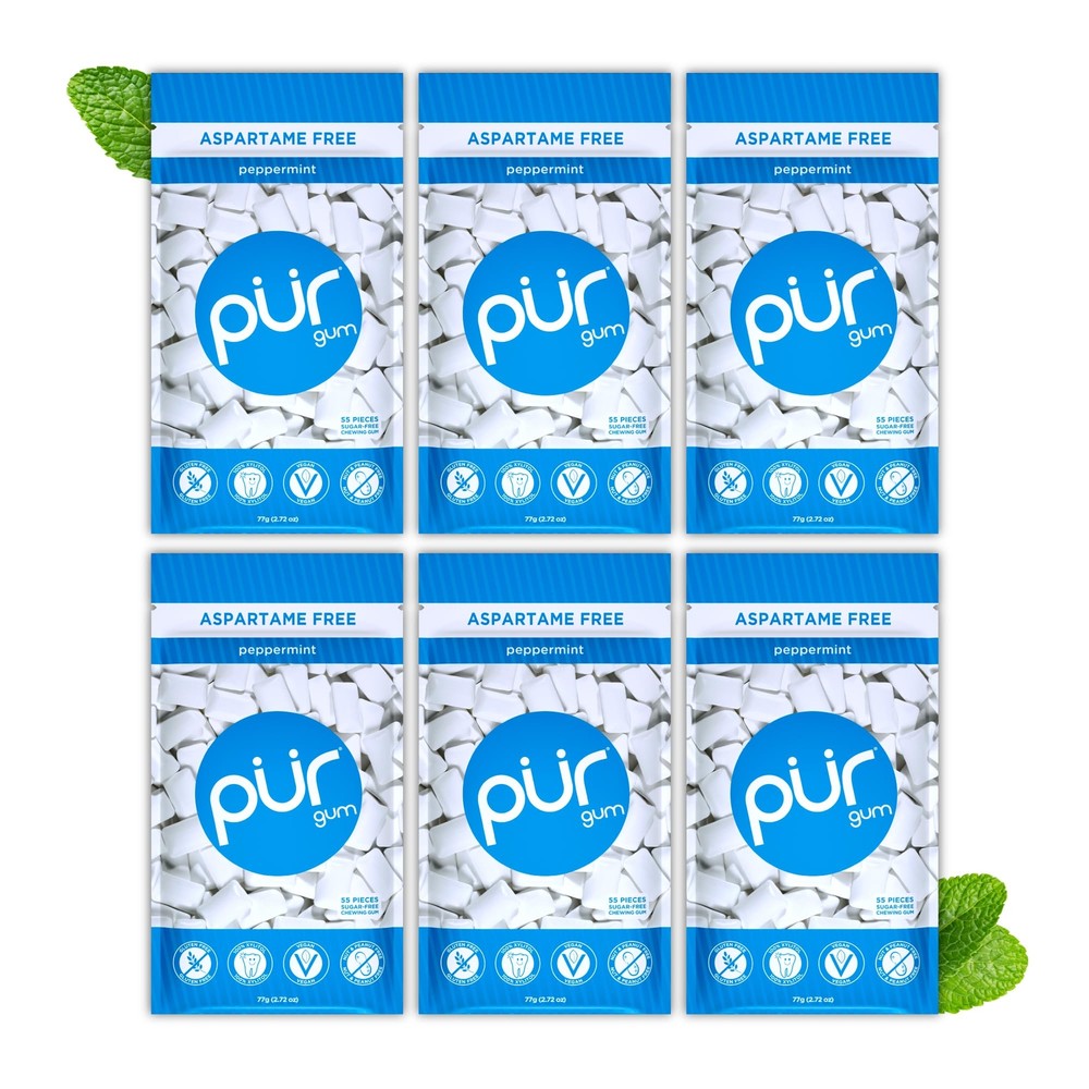 PUR Peppermint Sugar Free Chewing Gum Pack of 55 Pieces Vegan Non GMO 80 Calo…