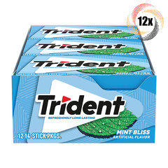 Full Box 12x Packs Trident Mint Bliss Flavor Sugar Free Gum | 14 Sticks Per Pack