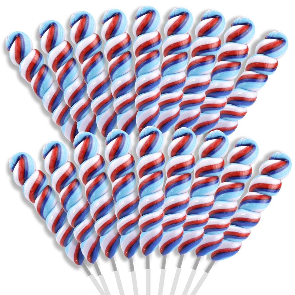 Red, White and Blue Twist Candy Lollipops, Bulk Individually Wrapped Patriotic S