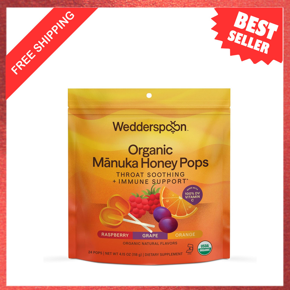Organic Manuka Honey Lollipops Variety Pack 24 Count with Vitamin C Non-GMO Kid
