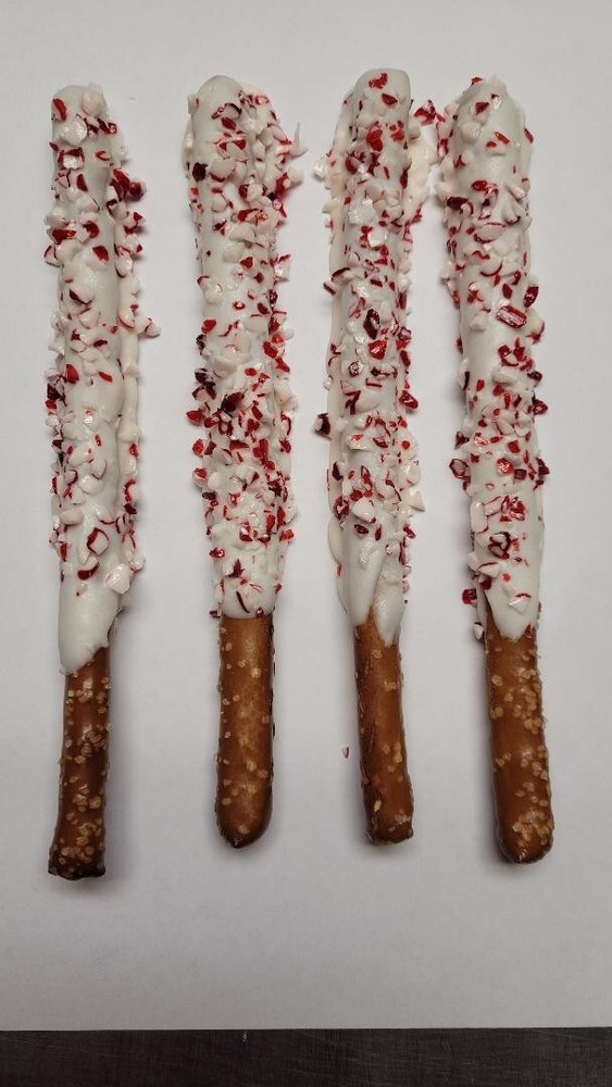 Peppermint Crunch White Chocolate Pretzel Rods 16 Pack Individually Wrapped