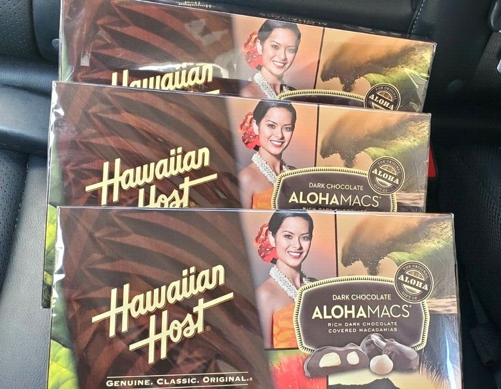 6 PACK HAWAIIAN HOST ALOHAMACS DARK CHOCOLATE COVERED MACADAMIA NUTS