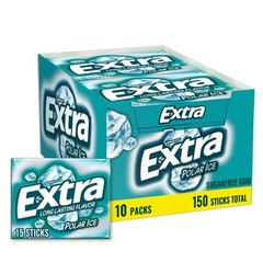 EXTRA Polar Ice Sugarfree Gum, 15 Sticks (Pack of 10)