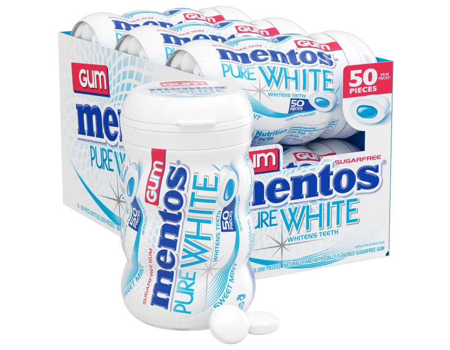 Mentos Chewing Gum (Pure White) 50 Count Pack of 6