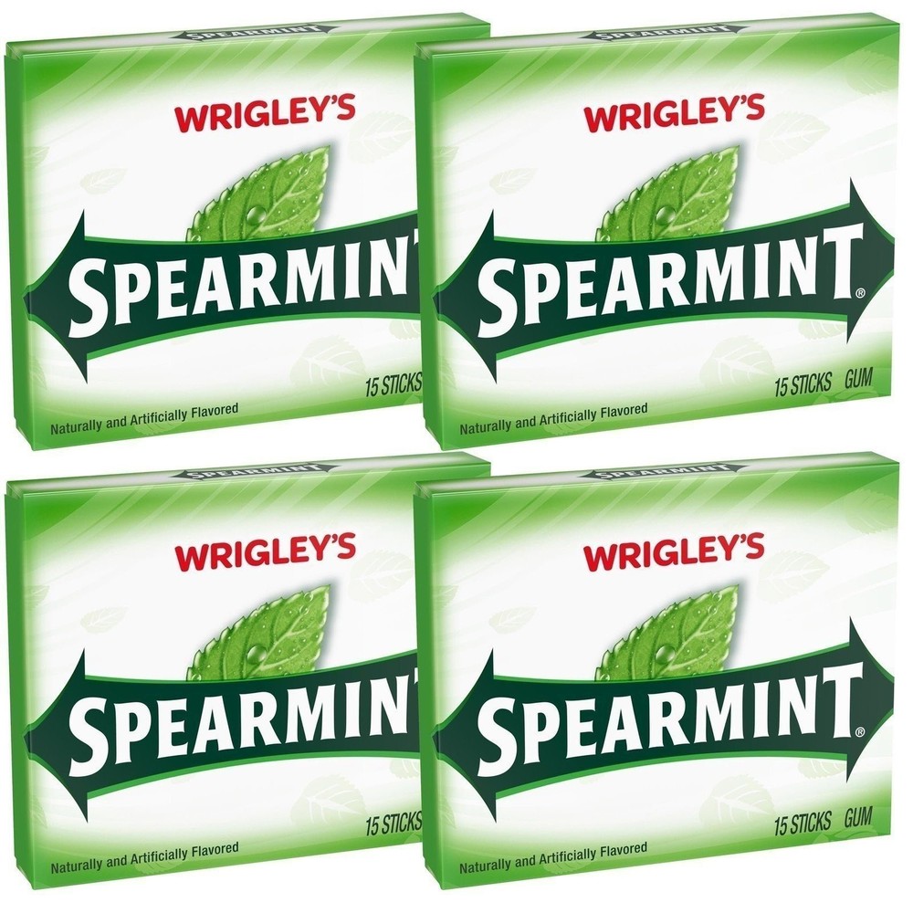 Wrigley Spearmint Chewing Gum, 15 Stick (Pack of 4), 60 Gum Pieces