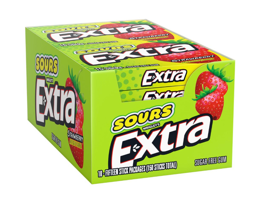 Extra (Sour Strawberry) Bubble Gum Sugarfree, perfect for Fresh Breath 10 Pack