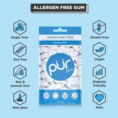 Pur Peppermint Sugar Free Chewing Gum 55 Count Pack Of 3 Vegan Xylitol Mint
