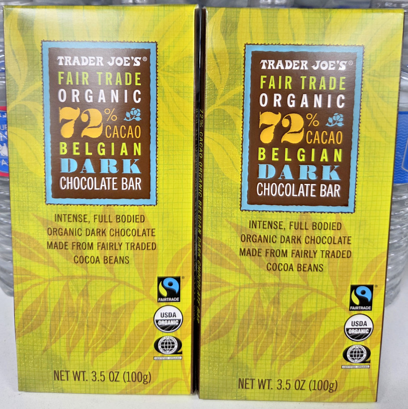 Trader Joe’s Organic 72% CACAO Belgian Dark Chocolate Bar 3.5oz 100g (2 Bars)