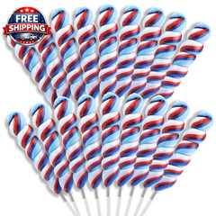 Red, White and Blue Twist Candy Lollipops, Bulk Individually Wrapped Patriotic S