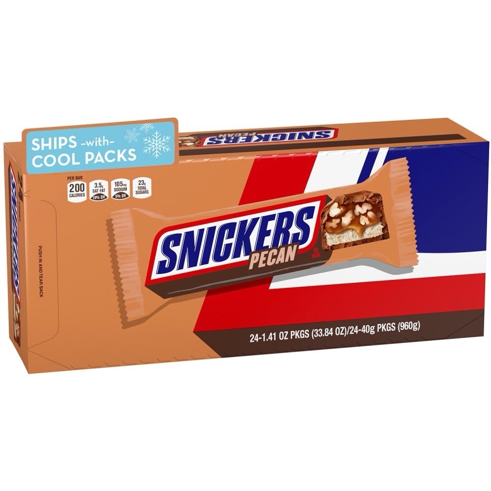 SNICKERS Pecan Milk Chocolate Candy Bar – Full Size 🍫 24-Pack