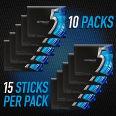 5 Gum Peppermint Cobalt Sugar Free Chewing Gum 15 Pack of 10 Stick Packs