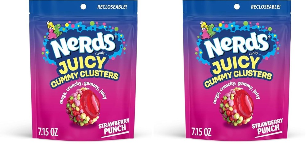 NERDS Juicy Gummy Clusters, Strawberry Punch, Juicy and Gummy Candy, 1 Stand Up