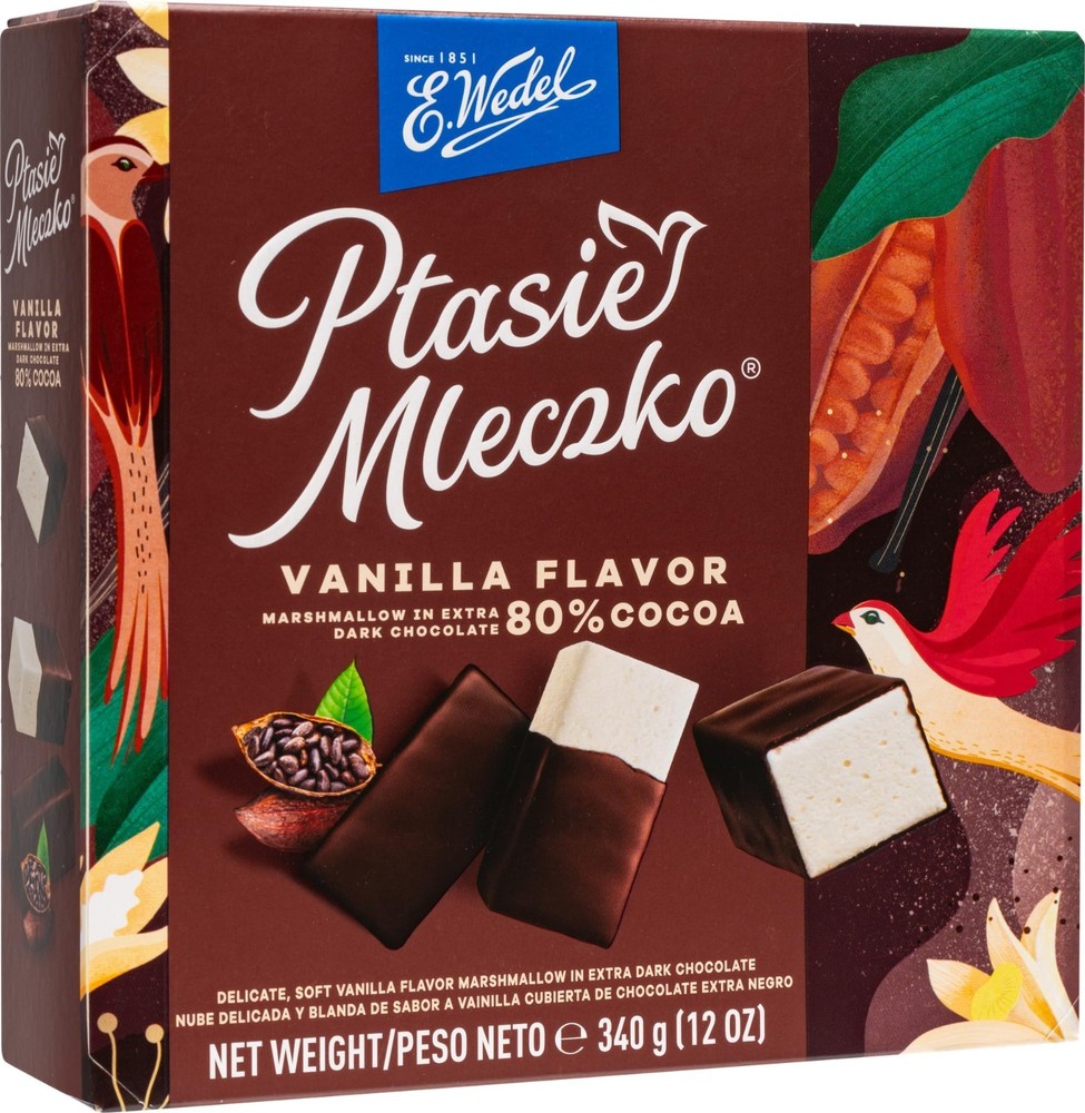 Ptasie Mleczko Candy Box, Vanilla Marshmallow in Extra Dark Chocolate, 340g/12oz