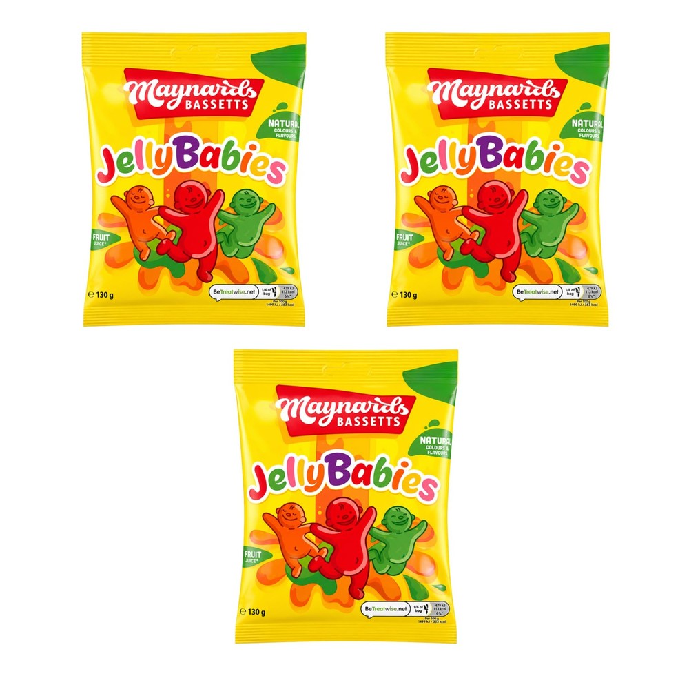 Maynards Bassetts Jelly Babies 130g x3, Soft Chewy