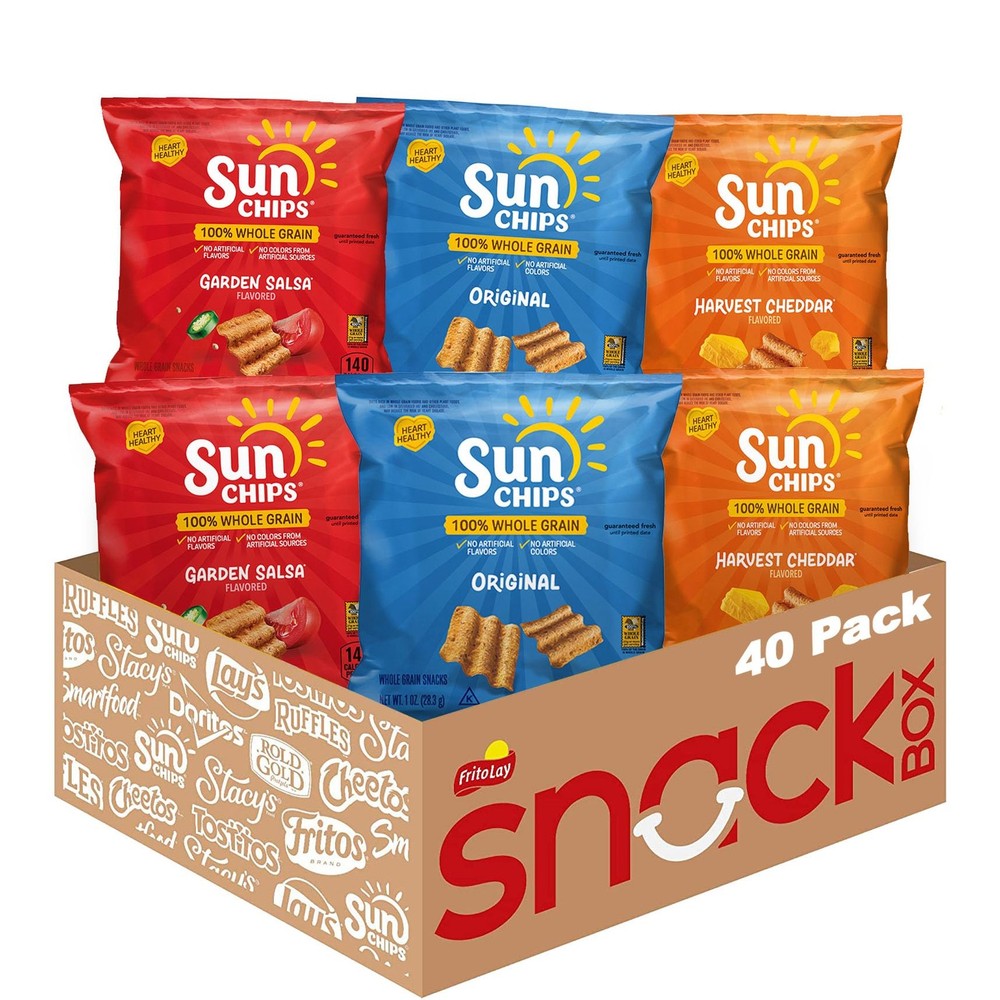 SunChips 100% Whole Grain Chips, Variety Pack, 1 oz 40 Count (Pack of 1)