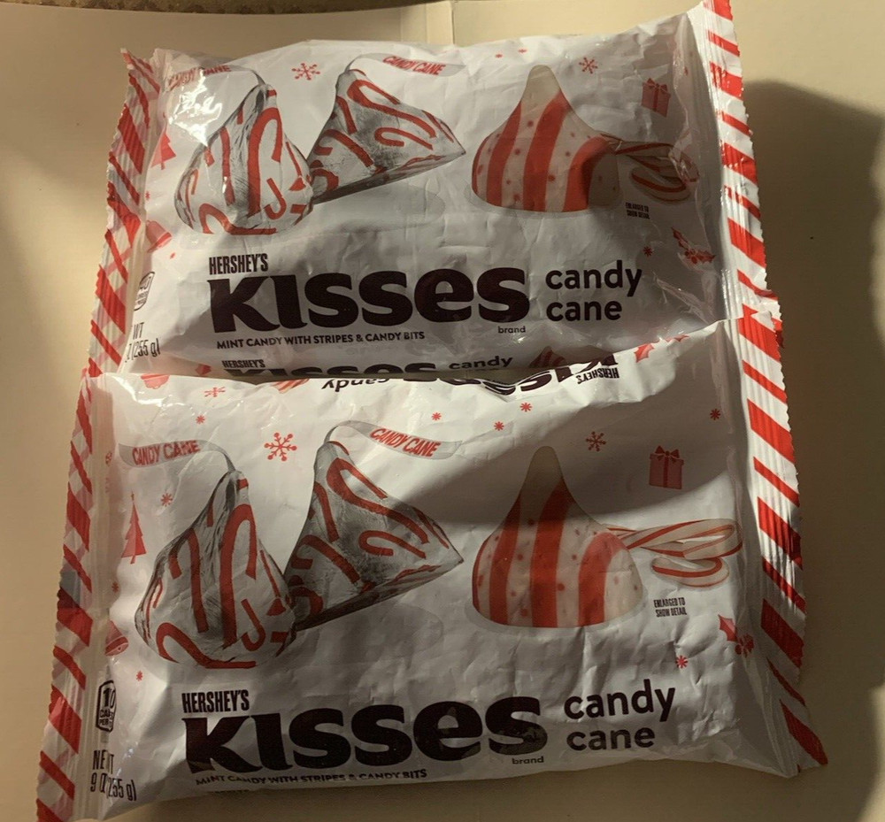 Hershey’s Kisses ~ Candy Cane White Chocolate Candy 9 oz, 11/2025 ~ 2 Bags