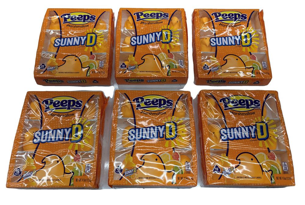 Qty 6- SunnyD Peeps Marshmallow 15 chicks each, 4.5oz Bags – Best By 11/2026
