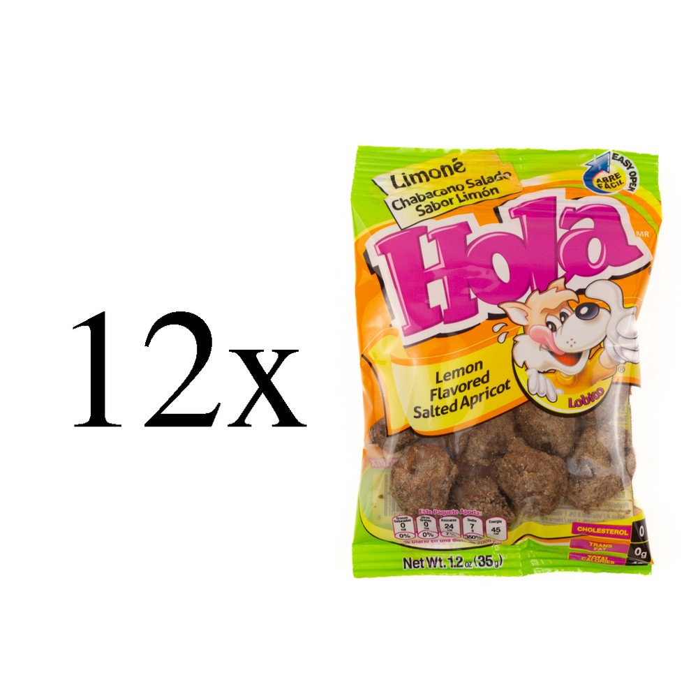 Hola Saladitos Mexican Candy Salted Apricot Lemon Flavored 1.2oz Each 12 Pieces