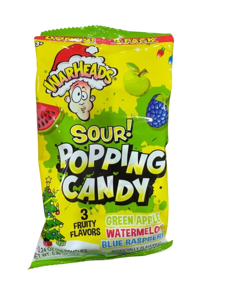 Warheads Sour Popping Candy 3 Fruity Flavors Green Apple Watermelon Blue Raspber