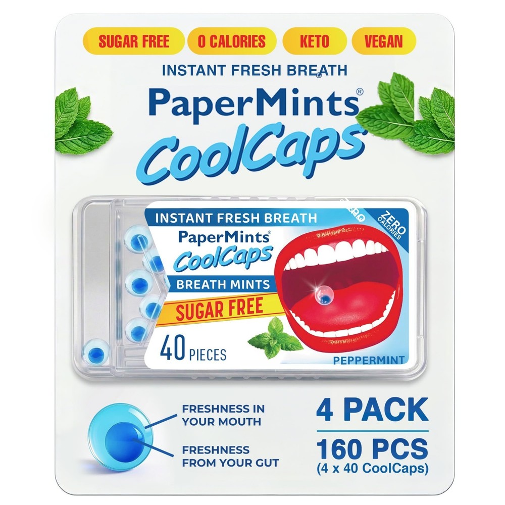 Coolcaps Liquid Burst Breath Mints – Sugar Free, Peppermint Flavor, 160 Total –