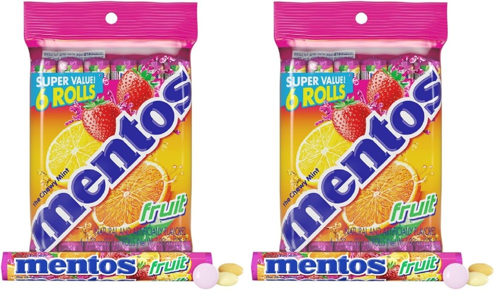 Mentos Fruit Chewy Mint Candy 1.32 Ounce, 14 Count (Pack of 12), Orange