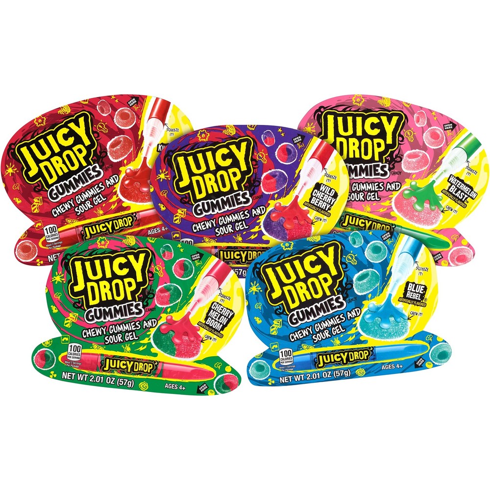 Juicy Drop Sour Candy Gummies, 16 Ct Sweet Chewy 16 Count Tray, Assorted,Blue