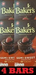 4x BAKER’S Semi-Sweet Chocolate 56% CACAO Bar 4oz – Premium Baking Bar – 4 BARS
