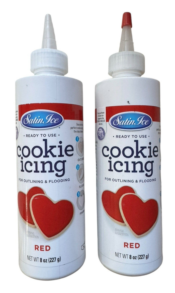 Satin Ice Red Cookie Icing 2 Pack – 2 x 8 oz – Vanilla – Ex: 12/26