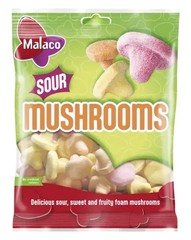 4x Malaco Sour Mushrooms 100g – Swedish Fruity Foam Candy with Tangy Twist 🍄