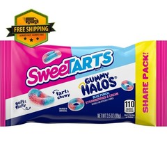 SweeTARTS Gummy Halos Blue Punch Strawberries Cream 3.5oz Bag