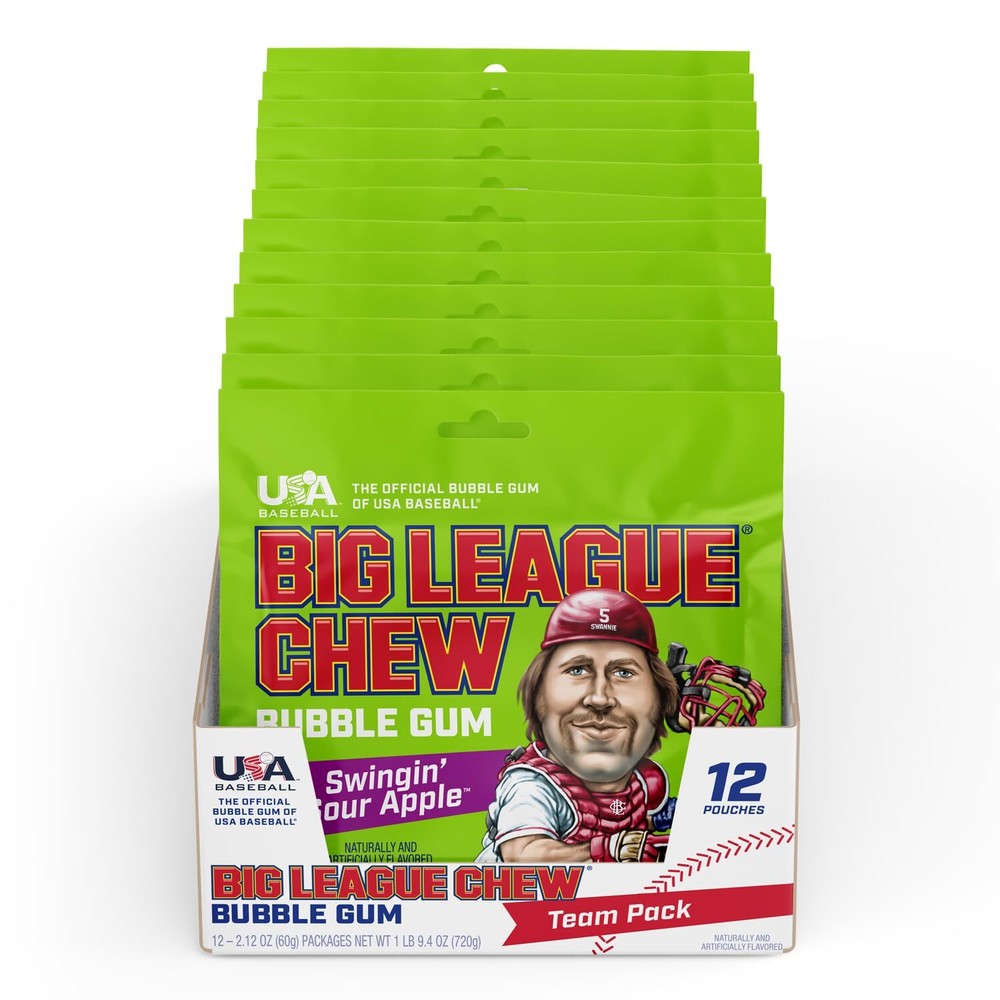 Big League Chew Swingin’ Sour Apple Bubble Gum – Tart & Tangy Apple Flavor Burst
