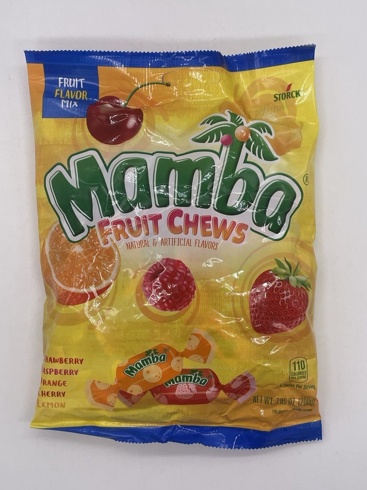Mamba Fruit Chews Candy Strawberry, Cherry, Orange, Lemon, Raspberry 7.05oz Bag