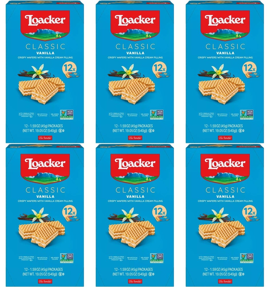 6 PACK – Loacker Classic Crispy Wafers, Vanilla, 1.59 oz, 12 ct