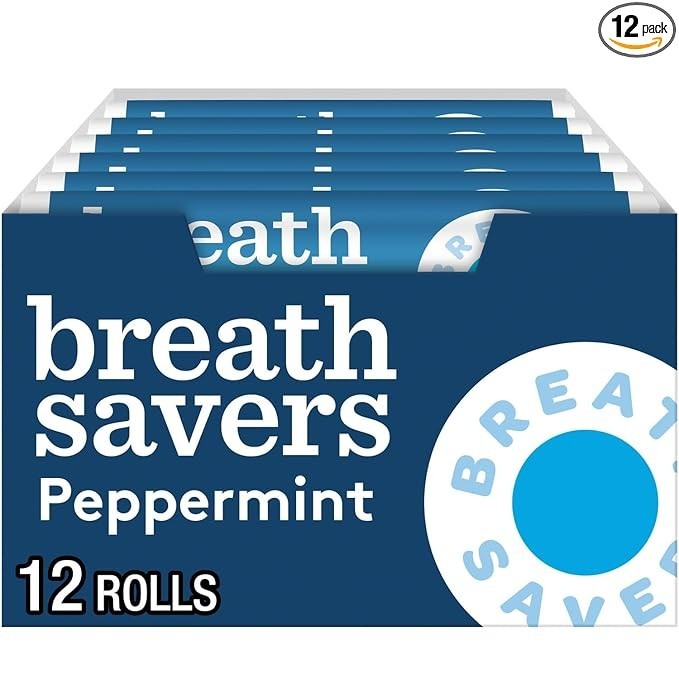 BREATH SAVERS Peppermint Flavored Sugar Free Breath Mints Rolls, .75 oz (12 Coun